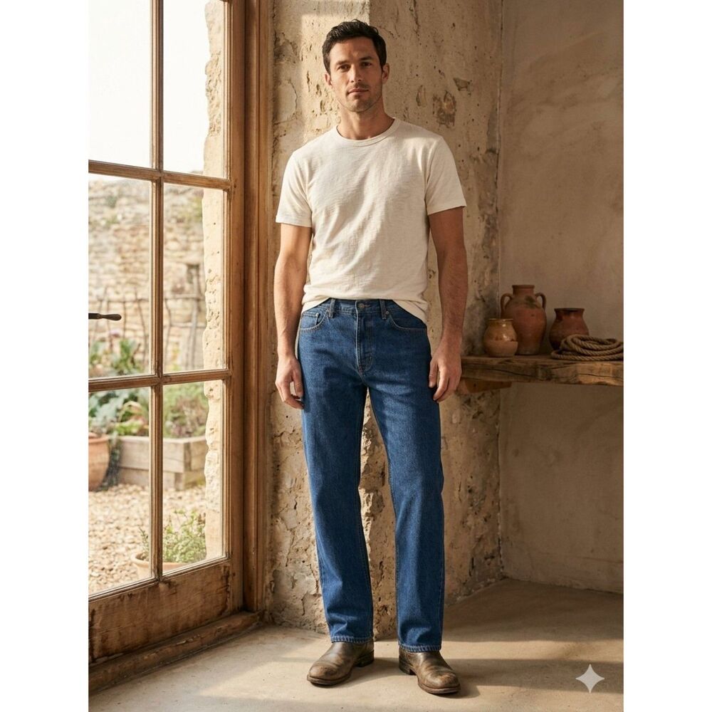 AYR The Slacker Jeans Mens 35x32 Blue Relaxed Button Fly Made USA Cotton